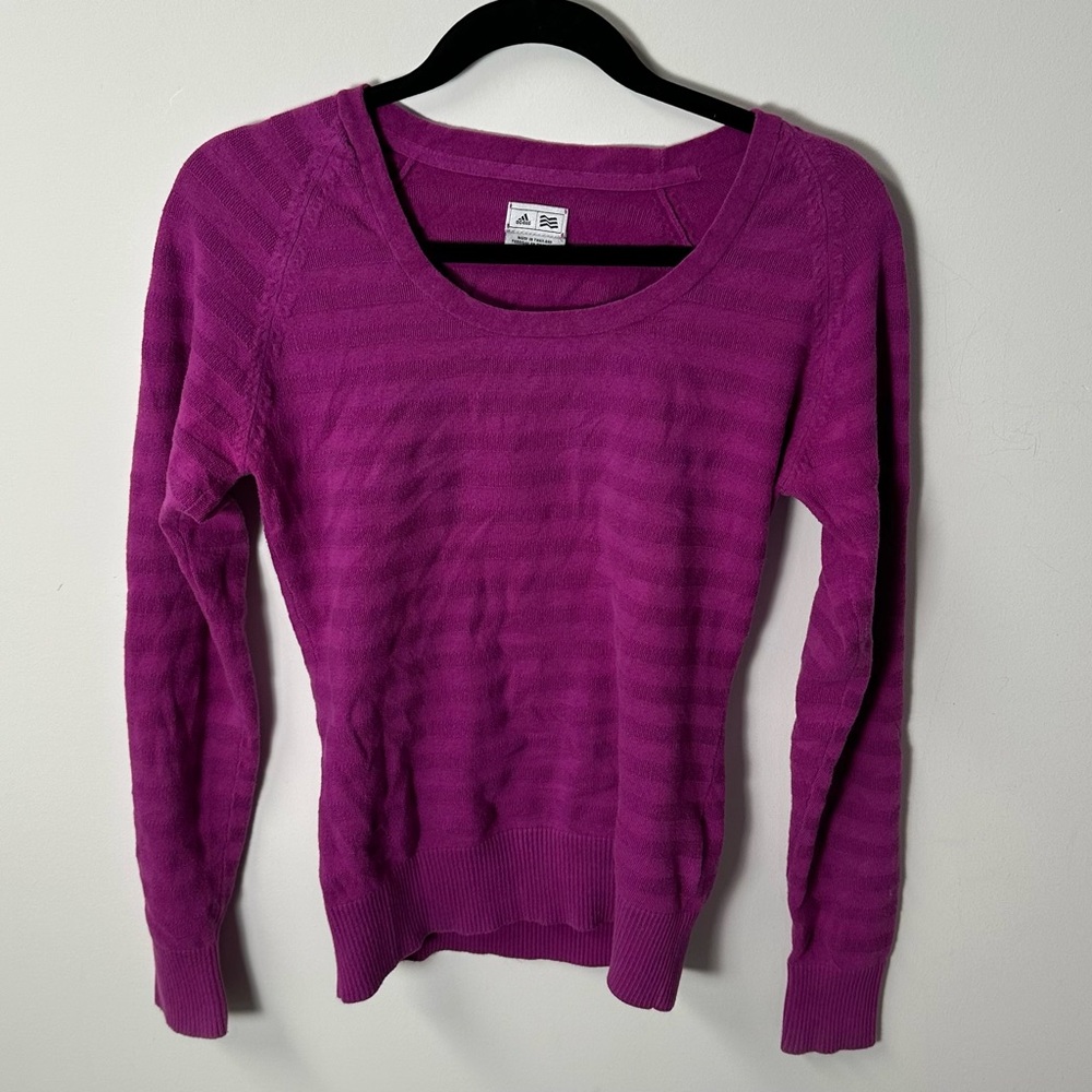 Y2K ADIDAS GOLF women's purple striped knit crewneck sweater, S.